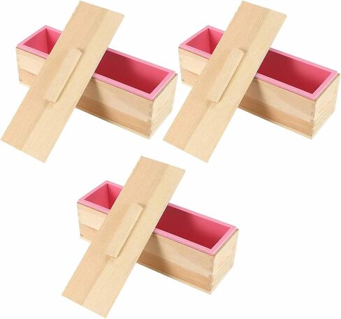 JEUIHAU 3 Set 42 oz Silicone Soap Loaf Mold, Flexible Rectangular Silicone Soap Mold, Rectangular Silicone Soap Loaf Mold with Wood Box and Cover for Making Soap Cake Chocolate in Kuwait