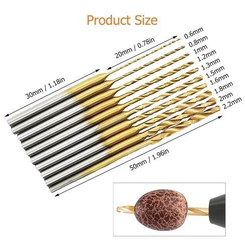 YUENTOEN 12Pcs Mini Twist Drill Bit Set, Micro Engraving Drill Bits, HSS 2.35mm Shank Titanium Coated 0.5mm to 2.0mm Tiny Drill Bit Hole Drilling Tool for DIY Resin, Jewelry, Amber, Beads and Beeswax in Kuwait