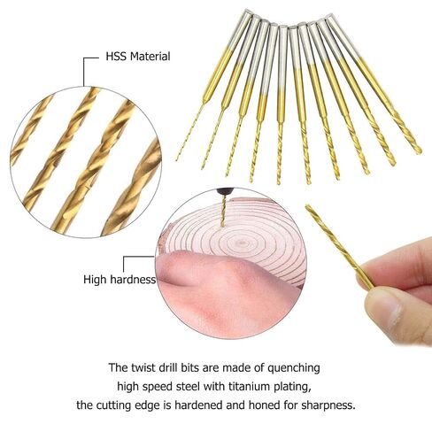 YUENTOEN 12Pcs Mini Twist Drill Bit Set, Micro Engraving Drill Bits, HSS 2.35mm Shank Titanium Coated 0.5mm to 2.0mm Tiny Drill Bit Hole Drilling Tool for DIY Resin, Jewelry, Amber, Beads and Beeswax in Kuwait