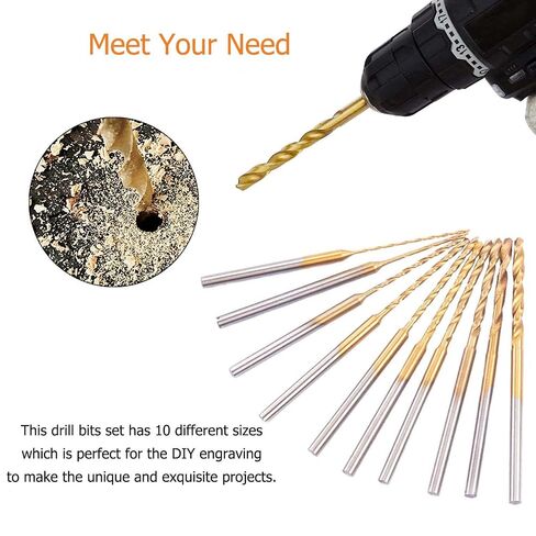 YUENTOEN 12Pcs Mini Twist Drill Bit Set, Micro Engraving Drill Bits, HSS 2.35mm Shank Titanium Coated 0.5mm to 2.0mm Tiny Drill Bit Hole Drilling Tool for DIY Resin, Jewelry, Amber, Beads and Beeswax in Kuwait