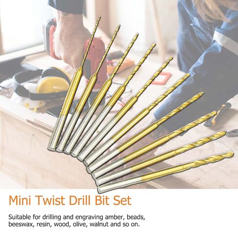 YUENTOEN 12Pcs Mini Twist Drill Bit Set, Micro Engraving Drill Bits, HSS 2.35mm Shank Titanium Coated 0.5mm to 2.0mm Tiny Drill Bit Hole Drilling Tool for DIY Resin, Jewelry, Amber, Beads and Beeswax in Kuwait