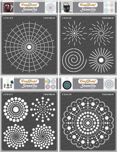 استنسل CraftTreat Dot Mandala للرسم على الخشب والقماش والورق والنسيج والأرضيات والجدار والبلاط - أساسيات Dot Mandala - 6x6 بوصات - استنسل الفن والحرف اليدوية القابل لإعادة الاستخدام - استنسل حلزوني النقاط in Kuwait