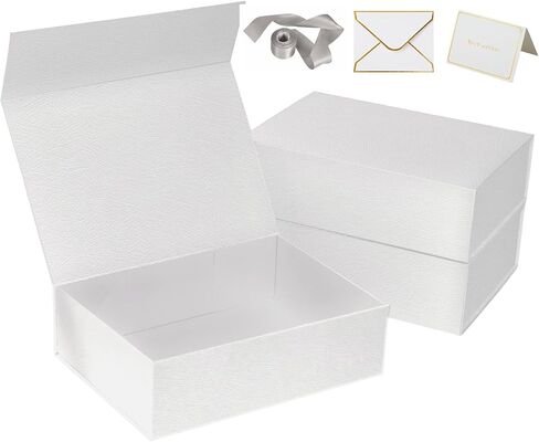 YINUOYOUJIA Large Gift Box with Lid, 14"x9"x4.5" Magnetic Gift Box with Ribbon, Cards and Envelopes for Presents, Great for Wedding, Birthdays, Crafting, Gift Packging (Black) in Kuwait