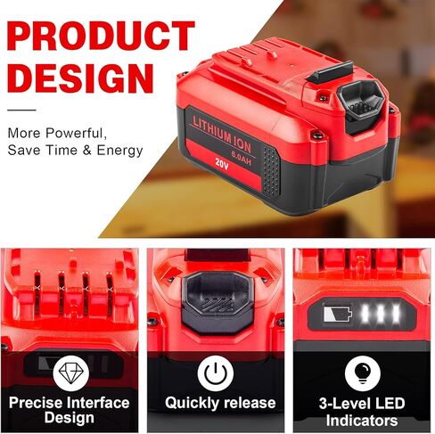 Fancy Buying 20V 6000mAh Lithium Battery Repalcement for Craftsman V20 Battery CMCB202 CMCB202-2 CMCB204 CMCB204-2 CMCS500B CMCD700C1 (2 Pack) in Kuwait