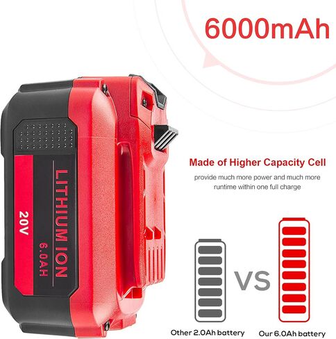 Fancy Buying 20V 6000mAh Lithium Battery Repalcement for Craftsman V20 Battery CMCB202 CMCB202-2 CMCB204 CMCB204-2 CMCS500B CMCD700C1 (2 Pack) in Kuwait