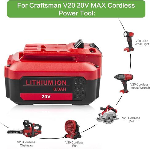 Fancy Buying 20V 6000mAh Lithium Battery Repalcement for Craftsman V20 Battery CMCB202 CMCB202-2 CMCB204 CMCB204-2 CMCS500B CMCD700C1 (2 Pack) in Kuwait