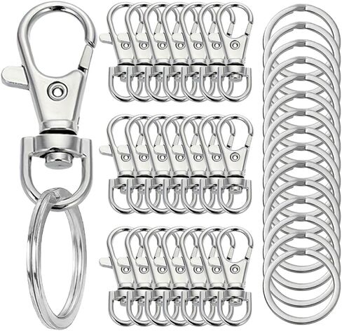 100 Pcs Keychain Hooks with Key Rings, Keychain Clip Hooks with Rings for Lanyard Jewelry Making DIY Crafts(50 Pcs Metal Lobster Claw Clasps + 50 Pcs Flat Key Rings) in Kuwait