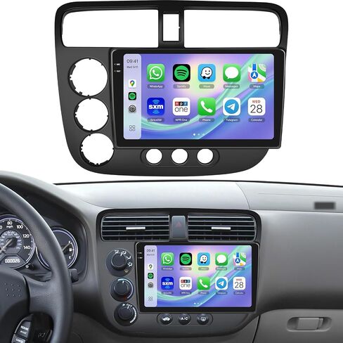 [2+64G] Android 13 Car Stereo for Honda Civic 2001-2005 with Wireless Apple Carplay&Android Auto,9 Inch Touch Screen Car Radio with GPS WiFi Bluetooth FM/RDS Radio SWC AUX-in+AHD Backup Camera in Kuwait