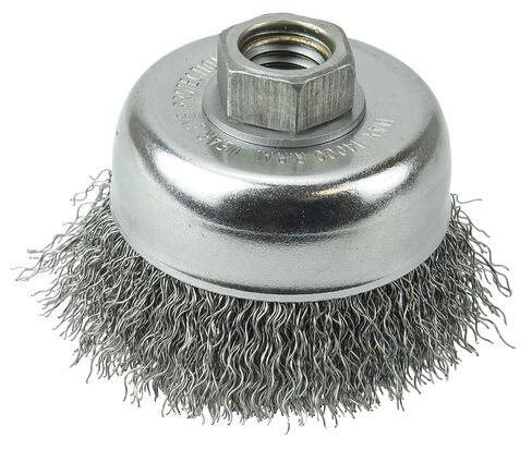 Weiler 14026 4" Crimped Wire Cup Brush, .014" Steel Fill, 5/8"-11 UNC NUT, Made in the USA in Kuwait