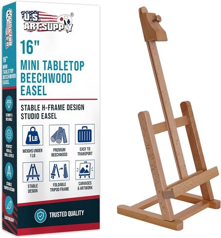 U.S. Art Supply 16" Mini Tabletop Wooden H-Frame Studio Easel - Artists Adjustable Beechwood Painting and Display Easel, Holds Up to 12" Canvas - Portable Sturdy Table Desktop Artwork Holder Stand in Kuwait