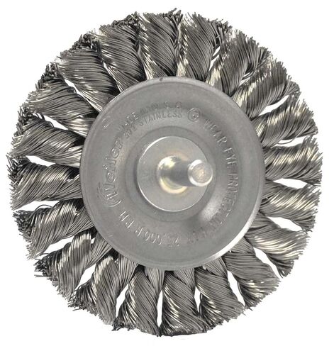 Weiler 17680 3-1/4" عجلة سلكية ذات عقدة مثبتة على الجذع، .0118" حشوة فولاذية، جذع 1/4 بوصة، صنع في الولايات المتحدة الأمريكية in Kuwait