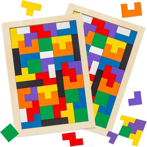 3 otters Wooden Blocks Puzzle, 2 Sets Russian Blocks Wooden Jigsaw Puzzles Brain Games Intelligence Toys for Kids Christmas Stocking Stuffers White Elephant Gifts Party Favors in Kuwait