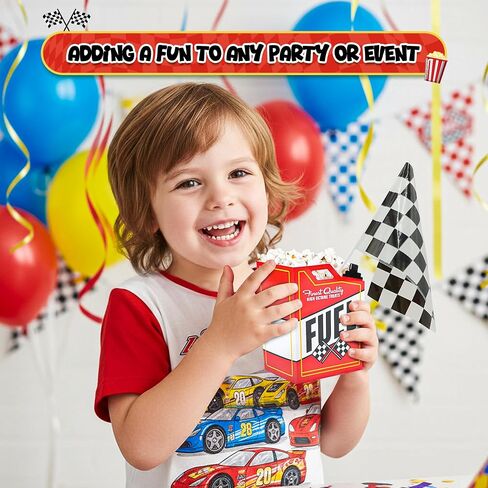 4E's Novelty 24 Race Car Popcorn Treat Boxes with 24 Checkered Flags, Black and White Racing Flag 6" x 4" (Serves 24) For Race Car Birthday Party Supplies, Monster Truck, Racing Theme Decorations in Kuwait