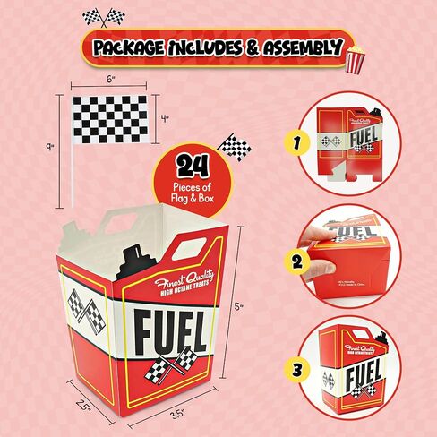 4E's Novelty 24 Race Car Popcorn Treat Boxes with 24 Checkered Flags, Black and White Racing Flag 6" x 4" (Serves 24) For Race Car Birthday Party Supplies, Monster Truck, Racing Theme Decorations in Kuwait