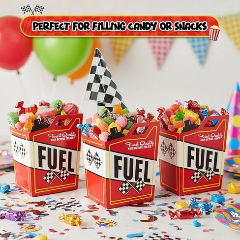 4E's Novelty 24 Race Car Popcorn Treat Boxes with 24 Checkered Flags, Black and White Racing Flag 6" x 4" (Serves 24) For Race Car Birthday Party Supplies, Monster Truck, Racing Theme Decorations in Kuwait