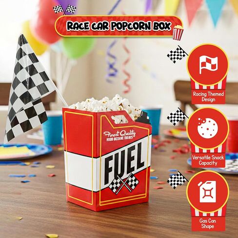 4E's Novelty 24 Race Car Popcorn Treat Boxes with 24 Checkered Flags, Black and White Racing Flag 6" x 4" (Serves 24) For Race Car Birthday Party Supplies, Monster Truck, Racing Theme Decorations in Kuwait