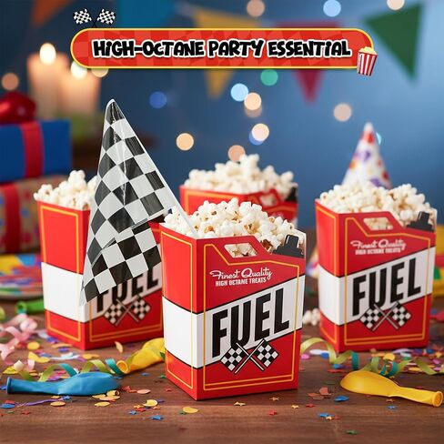 4E's Novelty 24 Race Car Popcorn Treat Boxes with 24 Checkered Flags, Black and White Racing Flag 6" x 4" (Serves 24) For Race Car Birthday Party Supplies, Monster Truck, Racing Theme Decorations in Kuwait