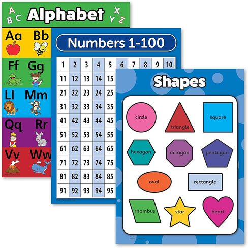 Palace Learning 3 Pack - ABC Alphabet + Numbers 1-100 + Shapes Poster Set - Toddler Education Charts (LAMINATED, 18" x 24") in Kuwait