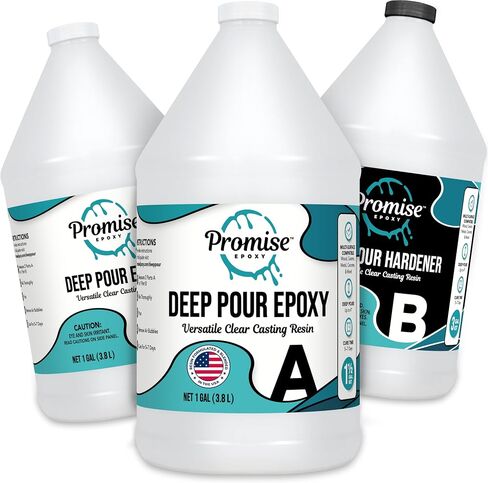 Deep Pour Epoxy Resin Promise - 3 Gallon Kit for River Tables & Artistic Castings and DIY Projects | Crystal Clear 2:1 Ratio USA-Made Resin | Low Odor | High-Gloss Finish | Up to 2" Pouring Depth in Kuwait