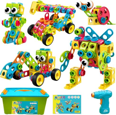 NXONE 195 PCS Educational STEM Toys for Boys and Girls Ages 3 4 5 6 7 8 9 10 Construction Building Blocks Toy Building Sets Kids Toys Creative Activities Games with Storage Box in Kuwait