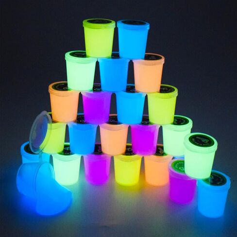 24 Pack Glow in The Dark Slime, with Pink, Blue, Light Blue, Orange and Yellow for etc, Super Soft and Non Sticky Stress Relief Toy, for Kids Party Favors, School Education and Birthday Gift in Kuwait