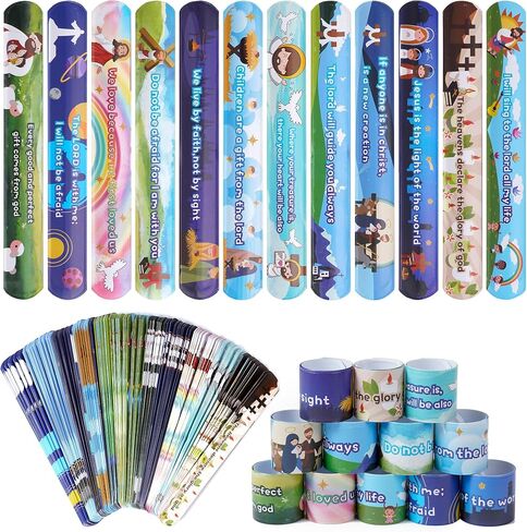 Kolewo4ever 144 Pieces Bible Verses Slap Bracelets, Religious Christian Slap Bracelets, Scripture Inspirational Bible Wristbands, 12 Styles in Kuwait