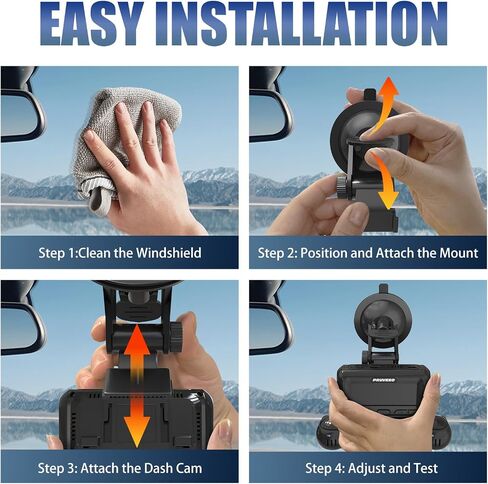 PRUVEEO Suction Cup Mount D90-4CH D88-4CH D80-4CH 4 Channel Dash Cam in Kuwait