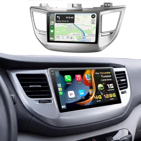 Roinvou 2+32G Android CarPlay Stereo for 2015-2018 Hyundai Tucson, 9'' Touch Screen in-Dash GPS Navigation with Built-in Wireless CarPlay Android Auto Support Mirror Link BT RDS AHD DSP in Kuwait