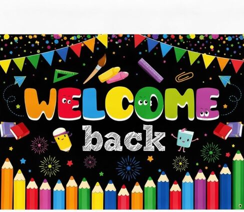 Tatuo Welcome Back to School Banner First Day of Backdrop Large Fabric Poster Bulletin Board Flag Photo Booth Prop Wall Decoration for Supplies, 72.8 x 43.3 Inch (Pink) in Kuwait