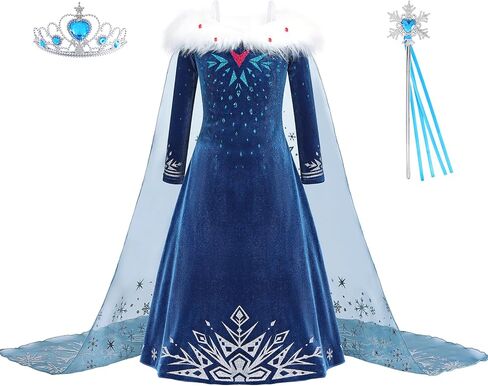 Snow Queen Princess Costumes for Girls Winter Warm Princess Dress Up for Halloween Christmas Cosplay Snow Party in Kuwait