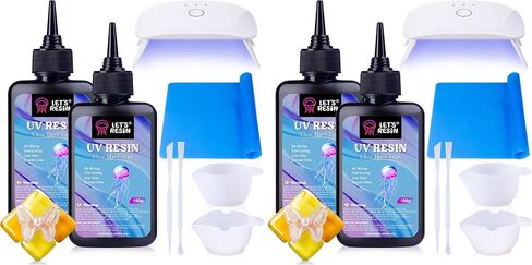 LET'S RESIN راتينج الأشعة فوق البنفسجية مع الضوء، طقم راتنج الأشعة فوق البنفسجية الشفاف والرائحة المنخفضة 200 جرام، ضوء الأشعة فوق البنفسجية، حصيرة سيليكون، راتنجات الإيبوكسي الصلبة بالأشعة فوق البنفسجية، مجموعة أدوات راتنج الأشعة فوق البنفسجية للمجوهرات، in Kuwait