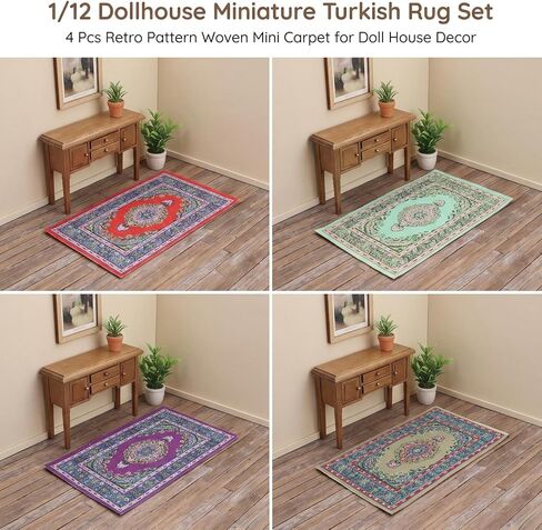 Dollhouse Accessories Miniature Rug 1:12 Scale Carpet 4pcs Floral Print Vintage Woven Mini House Turkish Rugs Decoration Living Room Ornaments (ALL) in Kuwait