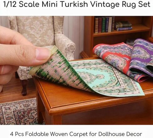 Dollhouse Accessories Miniature Rug 1:12 Scale Carpet 4pcs Floral Print Vintage Woven Mini House Turkish Rugs Decoration Living Room Ornaments (ALL) in Kuwait