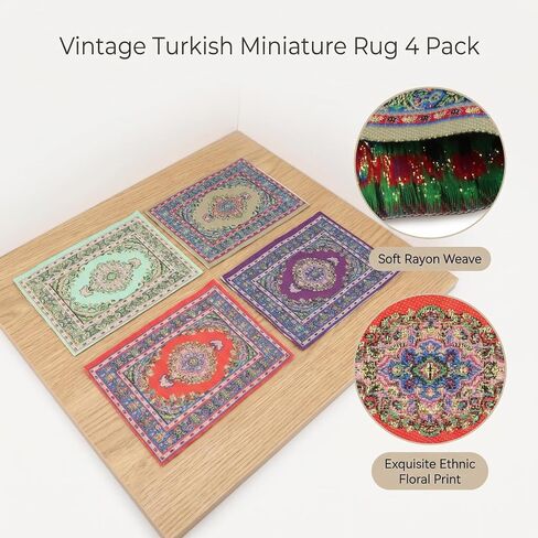 Dollhouse Accessories Miniature Rug 1:12 Scale Carpet 4pcs Floral Print Vintage Woven Mini House Turkish Rugs Decoration Living Room Ornaments (ALL) in Kuwait