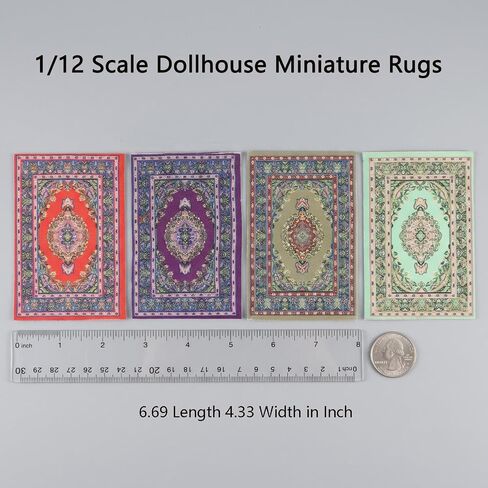 Dollhouse Accessories Miniature Rug 1:12 Scale Carpet 4pcs Floral Print Vintage Woven Mini House Turkish Rugs Decoration Living Room Ornaments (ALL) in Kuwait