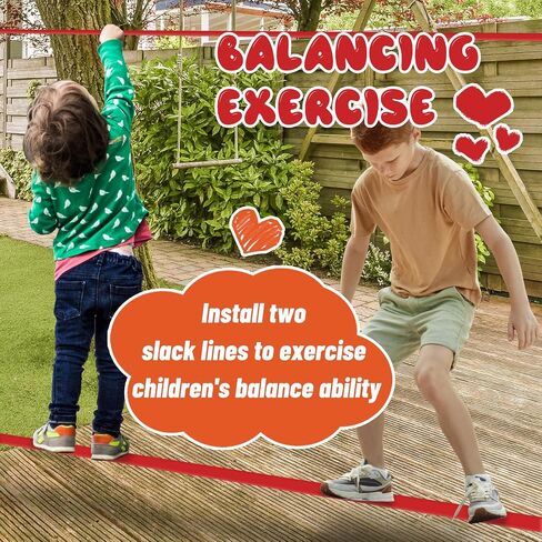 Ninja Warrior Obstacle Course for Kids，60ft Ninja Slackline-with 8 Pcs Accessories,Tree Protector & Carry Bag Ninja Course for Kids Outside-Backyard Zip Line for Kids in Kuwait