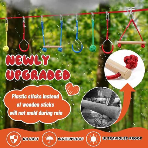 Ninja Warrior Obstacle Course for Kids，60ft Ninja Slackline-with 8 Pcs Accessories,Tree Protector & Carry Bag Ninja Course for Kids Outside-Backyard Zip Line for Kids in Kuwait