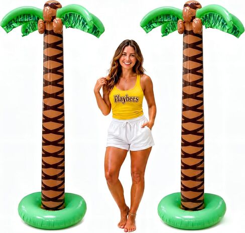 Playbees Giant Inflatable Palm Trees - 2 Pack - 6 Foot Super Sturdy Artificial Trees for Luau Parties, Beach Decor, Poolside Ambiance, Tropical Theme Decor & Outdoor Fun, Easy Inflation in Kuwait