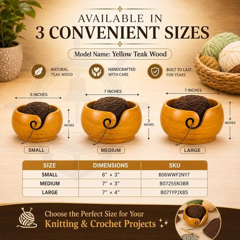 Nagina International Yellow Teak Wood Crafted Premium Portable Light Weight Knitting & Crochet Yarn Bowl | Stitch Accessories & Storage (Small) in Kuwait