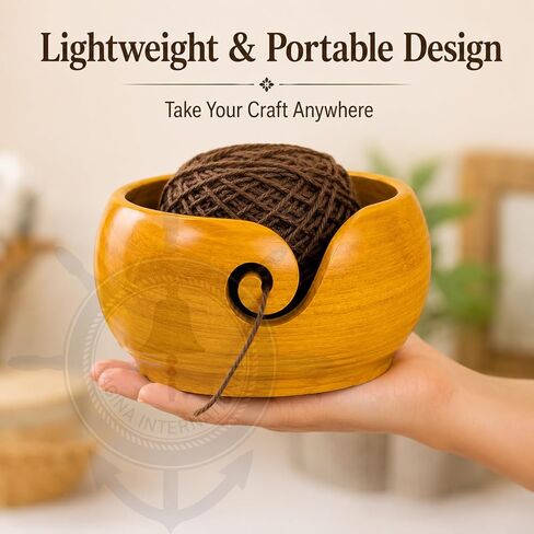Nagina International Yellow Teak Wood Crafted Premium Portable Light Weight Knitting & Crochet Yarn Bowl | Stitch Accessories & Storage (Small) in Kuwait