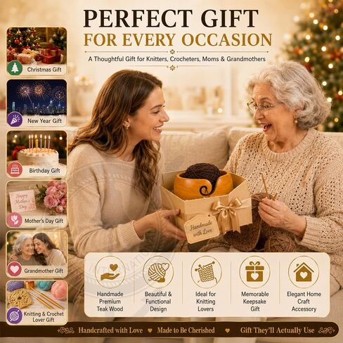 Nagina International Yellow Teak Wood Crafted Premium Portable Light Weight Knitting & Crochet Yarn Bowl | Stitch Accessories & Storage (Small) in Kuwait