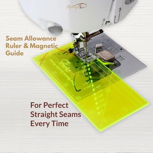 Madam Sew Seam Allowance Ruler and Magnetic Seam Guide for Sewing Machine | Perforated Seam Gauge for Perfect 1/8" to 2" Straight Line Hems | Includes 1/4" Pivot Point and 45 Degree Trim Line in Kuwait