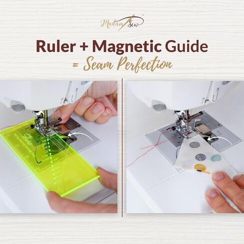 Madam Sew Seam Allowance Ruler and Magnetic Seam Guide for Sewing Machine | Perforated Seam Gauge for Perfect 1/8" to 2" Straight Line Hems | Includes 1/4" Pivot Point and 45 Degree Trim Line in Kuwait