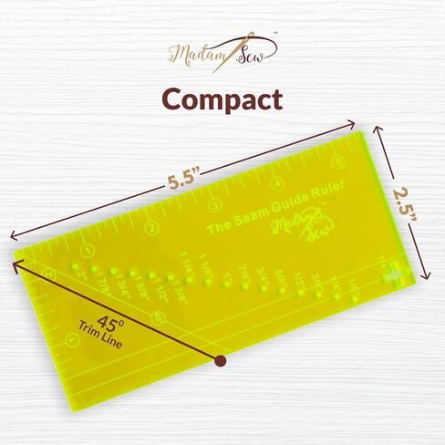 Madam Sew Seam Allowance Ruler and Magnetic Seam Guide for Sewing Machine | Perforated Seam Gauge for Perfect 1/8" to 2" Straight Line Hems | Includes 1/4" Pivot Point and 45 Degree Trim Line in Kuwait