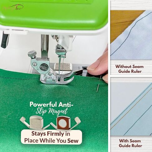 Madam Sew Seam Allowance Ruler and Magnetic Seam Guide for Sewing Machine | Perforated Seam Gauge for Perfect 1/8" to 2" Straight Line Hems | Includes 1/4" Pivot Point and 45 Degree Trim Line in Kuwait