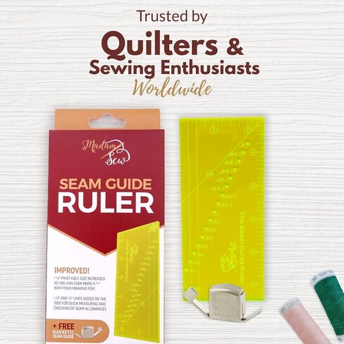 Madam Sew Seam Allowance Ruler and Magnetic Seam Guide for Sewing Machine | Perforated Seam Gauge for Perfect 1/8" to 2" Straight Line Hems | Includes 1/4" Pivot Point and 45 Degree Trim Line in Kuwait