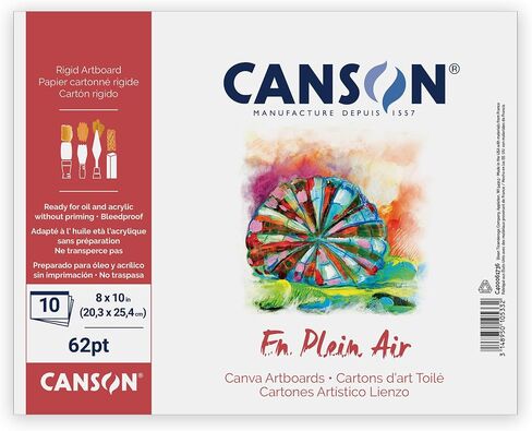 Canson 400061738 Plein Air Canva Rigid Art Paints or Sticks, Oil and Acrylic, 12 x 16 Inch, Set of 10 Boards, 12" x 16", 0 in Kuwait