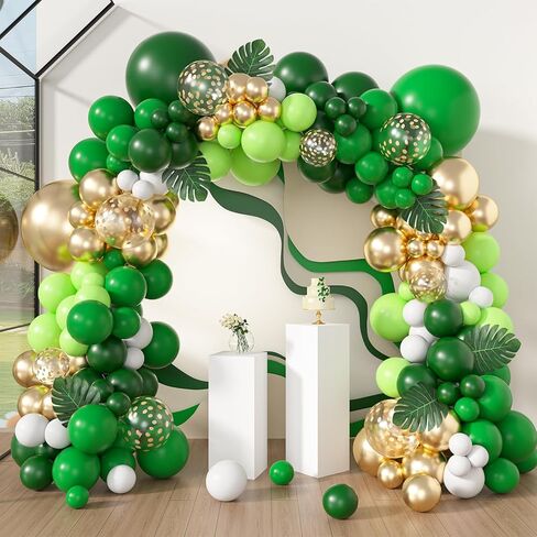 Amandir 163Pcs Jungle Party Balloons Garland Arch Kit, Gold Green Balloons Dinosaur Party Decoration with Palm Leaves for Safari Animal Wild One Birthday Baby Shower Decoration Party Supplies in Kuwait