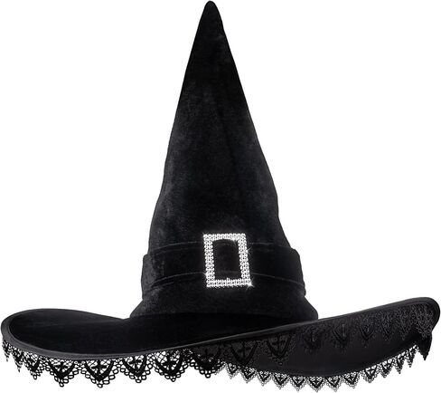 JUSTOTRY Halloween Witch Hat - Women Costume Black Witches Hats with Lace Fringe for Hallowee Decor Accessories Hocus Pocus Party Favor in Kuwait