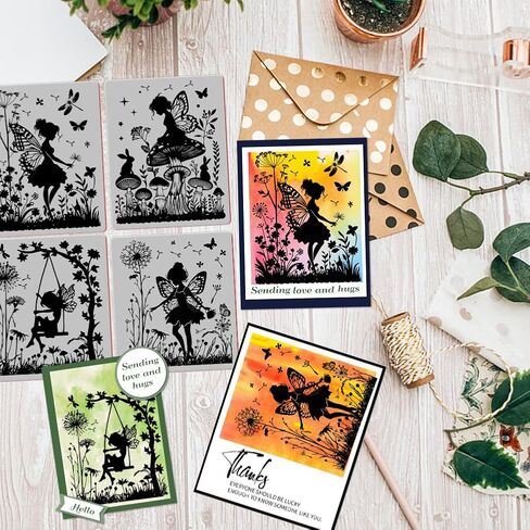 GLOBLELAND Vintage Fairy and Mushrooms Cling Rubber Stamp Butterfly 18x22cm Clear Stamps Embossing Stamp Seal for DIY Scrapbooking and Card Making Paper Craft Decor in Kuwait